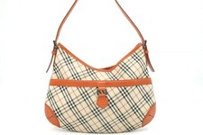 Burberry Nova Check Borsa a Tracolla Hobo Mezza Luna Tela Arancione 4117h