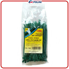 FASCETTE DI PLASTICA CABLAGGIO VERDI FISSAGGIO RETE OMBREGGIANTE 3,6X140 PZ 100