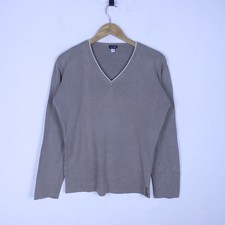 Maglione Armani Jeans Uomo Taglia L Comodo Cotone Beige Tinta Unita Scollo A V