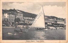 Cartolina - Finale Ligure Bagni Ondina barca a vela animata 1928