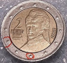 Rarissimi  2  EURO  2002 Austria  RARA  errore  di conio  ottima conservazione