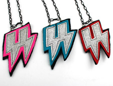 3x Collana Catenina Ciondolo in tessuto con Brillantini e Colori FULMINE Tuono