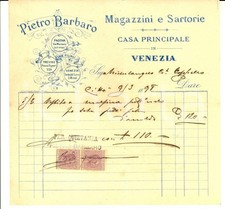 1898 VENEZIA Pietro BARBARO magazzini e sartorie *Fattura per vestito a marsina