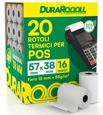 20 Rotoli Carta per POS 57x38 Rotolini Termici DuraRoooll Rulli Carta Termica