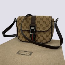 Borsa a tracolla Gucci GG Monogram Tela Web Tracolla Messenger Beige 802100