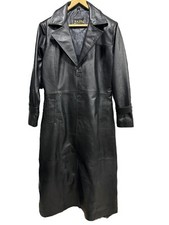 Trench coat uomo vera pelle nero cappotto lungo giacca pelle di agnello lungh...