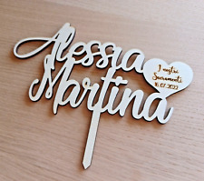 Cake topper personalizzato con nomi cuore e data sposi matrimonio legno e plexi