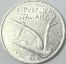 Italia moneta Republica del 1974 10 lire Circolata 