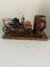 Macchina Epoca Rame Legno Soprammobile Portapenne 