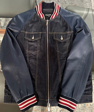 DSQUARED 2 Bomber Giacca Pelle Denim 50 Blu Due Tasche Regolazioni Schienale Italia