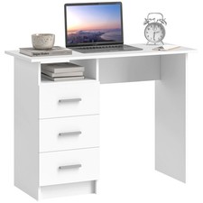 HOMCOM Scrivania Moderna con 3 Cassetti e Ripiano Aperto in Legno Bianco Marrone