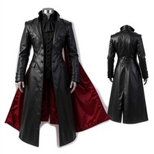 Trench coat uomo gotico in pelle di vampiro - giacca lunga nera Halloween steampunk