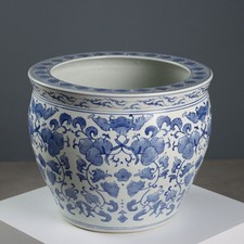 Vaso Cachepot Antico Porcellana Decori Vegetali Cina XX Secolo Originale