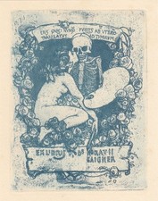 Exlibris Bookplate Radierung Horatio Gaigher 1870-1938 Akt Kuss Tod Gerippe