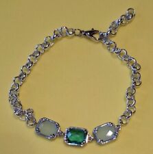 BRACCIALE BRACCIALETTO DONNA CATENINA COLORE ARGENTO RETTANGOLI VERDI (A12)