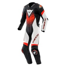 DAINESE TUTA MOTO PELLE LAGUNA SECA 6 PERFORATA BLACK WHITE RED