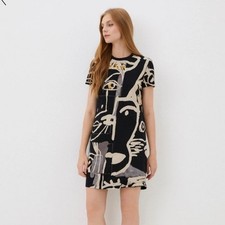 Desigual x Mariscal Yellow Eyes Abito in cotone con viso astratto Plus Size XXL NWT