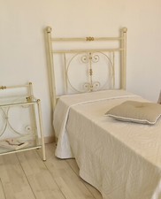 Testata letto singolo in ferro battuto Mimosa avorio decorato oro con giroletto