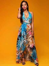 Elegante vestito abito lungo colorato estivo comodo sera scollato 4138