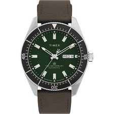 Orologio Automatico Uomo TIMEX WATERBURY TW2V24700 Vera Pelle Marrone Verde