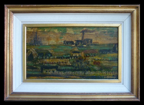 Paesaggio naïf dipinto - dipinto, ad