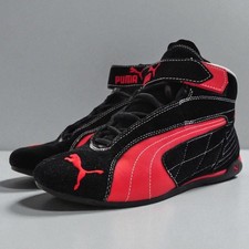 Rari stivali moto Puma Replicat Mid Karting neri e rossi Y2K scarpe da ginnastica vintage UK 5