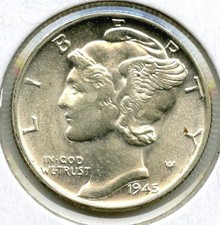 1945 Mercurio Dime Argento -