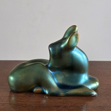 Vintage Zsolnay Eosin Ungheria Verde Smalto Iridescente Bambino Cervo Cerbiatto / LEGGI