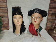 VINTAGE CERAMICA GESSO TERRACOTTA COPPIA TESTE DESIGN GIOVANNI  MAGRI