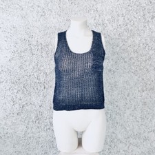 TOP CANOTTA LUREX BLU PANCIOTTO DONNA MODA BRILLANTINI LUMINOSO