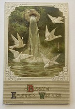 Cartolina d'epoca, Auguri di Pasqua, in rilievo, Colombe