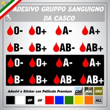 4X adesivi CASCO MOTO AUTO GRUPPO SANGUIGNO RH FATTORE EMERGENZA SOCCORSO RAPIDO