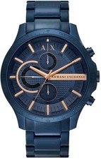 Armani Exchange Orologio per uomo,cronografo 46mm con cinturino in acciaio blu