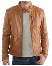 Giacca pelle uomo nuova vera pelle di agnello cappotto biker moto racer caffè slim M682