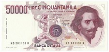 50000 LIRE GIAN LORENZO BERNINI I TIPO LETTERA D 25/01/1990 FDS-/FDS