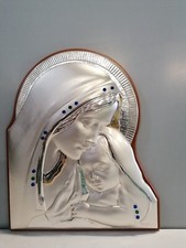 Quadro Sacro, Bomboniera Madonna con Gesù in Argento Prezioso 925. 38x30