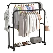 STAND APPENDIABITI ATTACCAPANNI ABITI STENDER BARRA DOPPIO CON RUOTE FRENO NERO