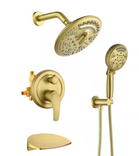 Fapully Rubinetto Doccia 1 Manico 3 Spray + Bilancia Pressione + Beccuccio Vasca Oro Spazzolato