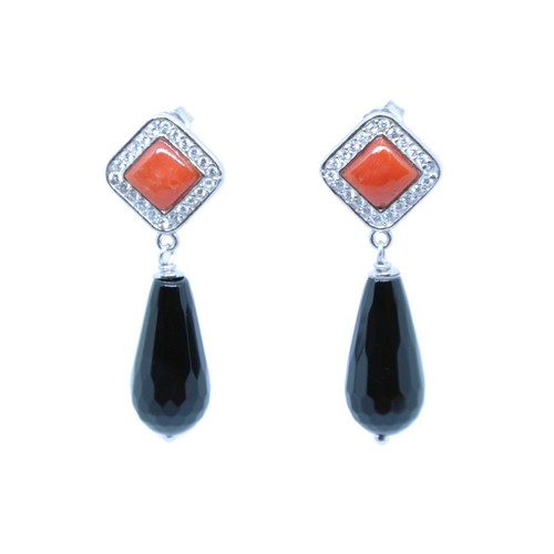 Orecchini corallo onice - orecchini,