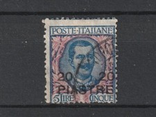 Levante 1908 Soprastampato VEIII 20pi su lire 5 azzurro e rosa usato varietà