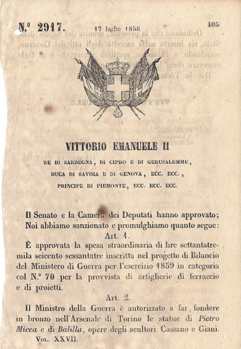 Regio decreto 1858 vittorio - regio,