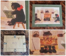 Quadro SALOTTO?‍⬛GATTI NERI famiglia ARTE NAÏF❗️naïve art STAMPA cornice DECORO