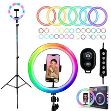 Luce ad anello LED RGB con treppiede 210 cm + scatto selfie + ring light con smartphone