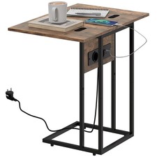 HOMCOM Tavolino da Soggiorno a forma di C con Piano Espandibile Nero e Marrone