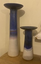 Candelabri vintage in ceramica Kamini x2 gres smaltato blu e beige 