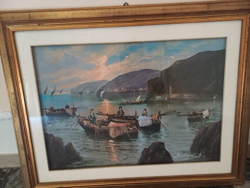 Dipinto marina con pescatori - "marina,