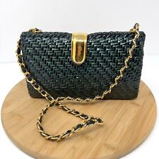 RODO ITALY Borsa da sera vimini pochette tracolla verde smeraldo oro rara