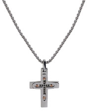 collana catena ciondolo acciaio croce con spineli neri rossoamante uomo