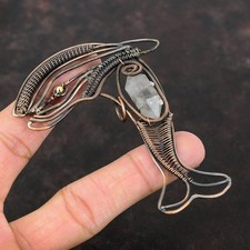 Ciondolo pesce avvolto in rame naturale Herkimer diamante vendita festa delle figlie nuovo filo