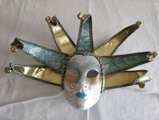 Maschera veneziana decorata - colore bianca azzurra oro